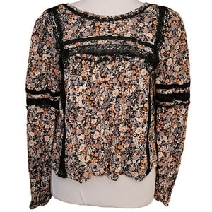 American Eagle Floral Top Cottage Core Boho‎ Fairy Grunge Open Back Lace Size S